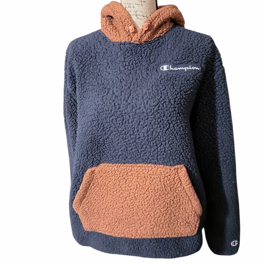 Champion Navy and Brown Sherpa Pullover Hoodie‎